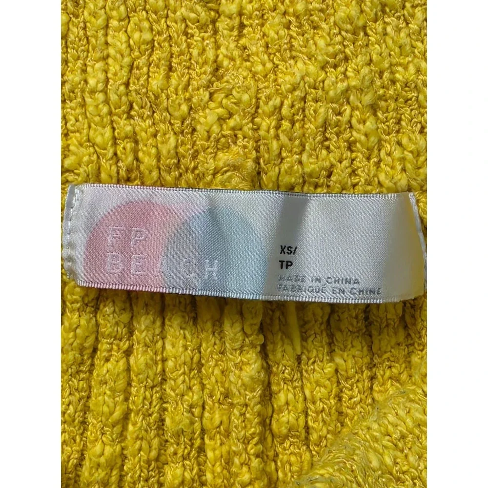 Free People FP Beach Knit Pants Women XS Yellow Flared Leg Elastic Waist Pull On